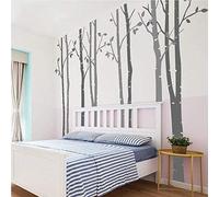 N. Sunforest 2,4 m haute Bouleau blanc Arbre autocollants muraux en vinyle Chambre d'enfant Forêt Family Tree Stickers muraux Art Decor muraux - Lot de 8 Dark Grey and Light Grey