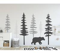 N. Sunforest Chambre d'enfant Stickers muraux Sapin Stickers muraux avec grande Ours Sticker mural Décor mural Stickers Chambre d'enfant Arbre Art Nature Stickers muraux