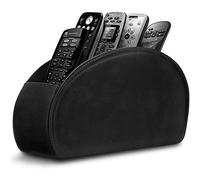 /N Support de télécommande en cuir avec 5 compartiments pour télécommande, lunettes et lecteur multimédia, rangement de stylos (noir)