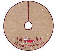 N&T NIETING Jupe de sapin de Noël, 76,2 cm rustique en toile de jute avec camion rouge et lettres imprimées « Merry Christmas » pour décorations de sapin de Noël
