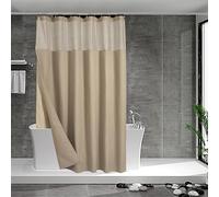 N&Y Home Rideau de Douche à Tissage gaufré avec Doublure en Tissu à Clipser, 12 Crochets Inclus - Style hôtel, Hydrofuge et Lavable, fenêtre supérieure en Maille - 180 x 183 cm, Lin