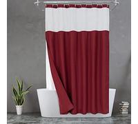 N&Y HOME Rideau de douche à tissage gaufré avec doublure en tissu à clipser et 12 crochets métalliques - Style hôtelier, imperméable et lavable, tissu lourd et fenêtre supérieure en maille - 180 x 183