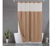 N&Y HOME Rideau de douche à tissage gaufré avec doublure en tissu à clipser et 12 crochets métalliques - Style hôtelier, imperméable et lavable, tissu lourd et fenêtre supérieure en maille - 180 x 183