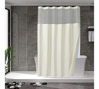 N&Y Home Rideau de Douche à Tissage gaufré avec Doublure en Tissu à Clipser et Crochets - Rideau de Douche de Style hôtel pour Salle de Bain - Imperméable et Lavable - 180 x 183 cm - Crème