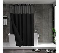 N&Y HOME Rideau de Douche à Tissage gaufré avec Doublure en Tissu à Clipser et Ensemble de Crochets - Style hôtelier, Hydrofuge et Lavable, fenêtre supérieure en Maille, 180 x 183 cm, Noir