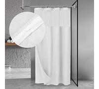 N&Y HOME Rideau de douche à tissage gaufré de 122 cm avec doublure en tissu à clipser et 12 crochets métalliques - 121,9 x 182,9 cm - Style hôtel et fenêtre sur le dessus en maille, lavable en machine