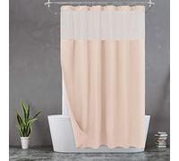 N&Y HOME Rideau de Douche avec Insert en Tissu à Clipser et 12 Crochets en métal, Style hôtelier, imperméable et Lavable, Tissu Lourd et fenêtre en Maille, 71 x 72 cm, Rose d'eau Rose
