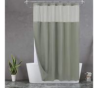 N&Y Home Rideau de Douche Extra Long à Tissage gaufré avec Doublure en Tissu à Clipser et Ensemble de Crochets, 180,3 x 213,4 cm, Style hôtel et fenêtre sur Le Dessus en Maille, Lavable en Machine