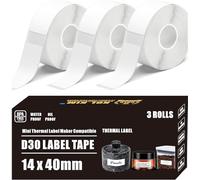 N12 Lot de 3 rouleaux de ruban adhésif pour étiqueteuse N12 compatible avec imprimante d'étiquettes Nada N12 - 14 x 40 mm - Étanche - Pour mini étiqueteuse thermique Phomemo D30 D35 Q30 - Blanc