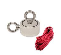 N42 Aigneur de Pot N42 Avec Des Boulons D'Œil 2X M8 et Une Corde de 10 M Pour la Pêche á L'Aimant, la Récupération et la Chasse Au Trésor - 60mm dia x 22mm - 120kg de Traction