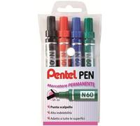 Pentel N60 marqueur 4 pièce(s) Pointe biseautée Noir, Bleu, Vert, Rouge G