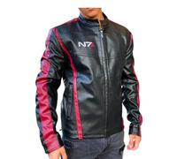 N7 Mass Effect 3 - N7 Commander Shepard Veste de moto en cuir Noir 2XS-4XL
