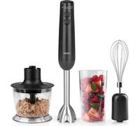 N8WERK Mixeur plongeant Midnight Black Edition 3 accessoires Pied à mixer 3 lames en acier inoxydable Broyeur multiple Récipient de 500 ml & fouet Gobelet gradué inclus
