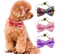 NA 4 Pcs 4 Couleurs Réglable Sequin Chien Noeud Papillon Colliers Colliers pour Animaux De Compagnie Accessoires De Toilettage De Chien Paillettes De Vacances De Noël Collier pour