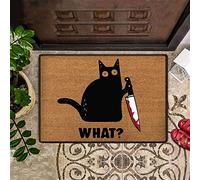 NA Chat Noir Tenir Un Couteau Quel paillasson Chat drôle paillasson Maison Chaude Cadeau Tapis de Bienvenue Cadeau drôle pour ami Famille Cadeau d'anniversaire