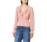 NA-KD Frill V-Neck Chiffon Blouse, Rose, 46 Femme