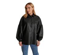 NA-KD Oversized Puff Sleeve PU Shirt Chemise, Noir, 36 Femme