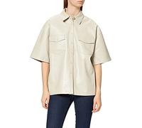 NA-KD Oversized Short Sleeve PU Shirt Chemise, Blanc cassé, 42 Femme