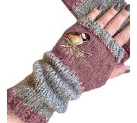 NA KY-BORED Mitaines d'hiver chaudes et douces pour femme en tricot Motif oiseau brodé