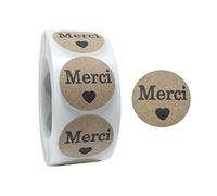 NA. Mentin 500 Pièces de Rond Merci Autocollants avec Coeur -Fait Main pour Vous Stickers Étiquettes Autocollants pour Mariage Cadeau ou Enveloppe(Dia : env.2,5cm)