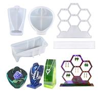 NA Woohome 4 PCS Présentoir à Bijoux Moules en Résine Boucle d'oreille Support Silicone Moule pour Bijoux Présentoir Earring Holder Moulds pour Boucle d'oreille, Collier, Bague, Moule de Bricolage