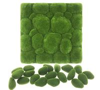 NA Woohome Mousse Artificielle Rocks Décoratifs, 1 Pack 30 x 30CM Tapis de Mousse Fausse Herbe de Mousse Artificielle et 20 PCS Artificielle Moss Rocks pour La Décoration, Jardins de Fées