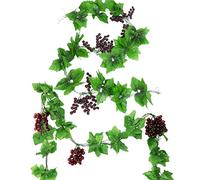 NA Woohome Vigne Artificielle, 2.4 Mètres 10 PCS Faux Raisins De Verdure avec Raisins Artificiels pour Décoration D'intérieur, Décoration de Mariage (Style 1)