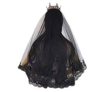 NA Yinuiousory Costume d'Halloween à une seule couche pour femme et fille Housse de visage Mantilla Noir Voile de mariage Broderie Cils Floral Dentelle Garniture Halloween Cosplay Costume