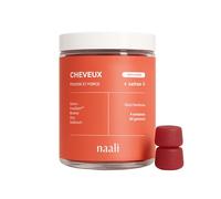 Naali Cheveux - Gummies Pousse Cheveux & Anti-Chute - Safran, AnaGain™, Biotine, Zinc, Sélénium - Fortification - Compléments alimentaires - 60 Gommes Sans Sucre - Goût Framboise - Cure 1 Mois