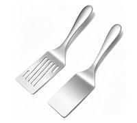 Naapesi 2 Pièces Spatules en Acier Inox, Spatule Ranurée & Spatule Pleine | Spatule Plate pour Cuisson avec Manche Court pour Contrôle Précis, pour Plancha, Burgers, œufs, Crêpes et Légumes.