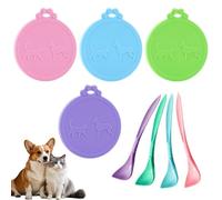 Naapesi 4 Pièces Couvercle Conserve avec Cuillères, Couvercle Conserve Chien, Couvercles de Boîtes Silicone pour Animal, Couvercle de Boîte d'aliments pour Animaux, Couvercle en Silicone pour Animaux