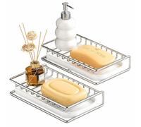 Naapesi Lot de 2 porte-savon argentés avec drainage, porte-savon en acier inoxydable avec grille d'égouttement, auto-drainant et séchage rapide, porte-éponge pour salle de bain, lavabo et cuisine