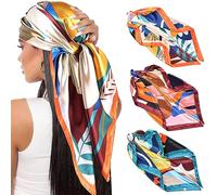 Naapesi Lot de 3 Foulards en Soie pour Cheveux Femme,Bandana avec Motifs Classiques, Foulards Carrés Satinés, Écharpe Polyvalente pour Sommeil, Plage ou Cadeaux,Décoration - 90 * 90cm