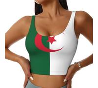 NABEAR Drapeau de l'Algérie - Soutien-gorge de sport avec dos en U et rembourrage amovible - Pour yoga, fitness, pilates, Noir/blanc, Medium Short