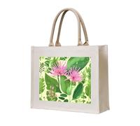 NABEAR Sac fourre-tout en toile avec motif de plantes roses - Respectueux de l'environnement et réutilisable - Sac à bandoulière pour femme