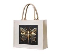NABEAR Sac fourre-tout en toile avec motif libellule délicate dorée sur fond noir - Respectueux de l'environnement et réutilisable - Sac à bandoulière pour femme