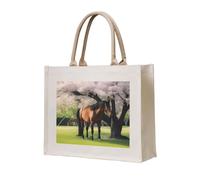 NABEAR Sac fourre-tout en toile motif cheval devant arbres fleuris - Sac de courses réutilisable respectueux de l'environnement, sac à bandoulière pour femme