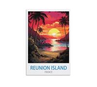 NABIQUE Poster de voyage vintage de l'île de la Réunion (40 x 60 cm) - Impression sur toile - Décoration murale moderne pour chambre à coucher