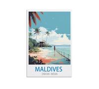NABIQUE Poster de voyage vintage sur toile représentant des Maldives de l'océan Indien (20 x 30 cm)