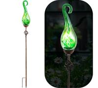 Naboher Lampes solaires d'extérieur décoratives LED en verre nacré avec embout en verre soufflé à la main et métal, 7,6 x 91,4 cm (vert)