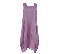 NAC Dames Lagenlook Robe D'été Plaine sans Manches Femmes Col Carré Lin Longues Robes Midi pour Femmes 2 Poches Taille Unique (Chipola, One Size)