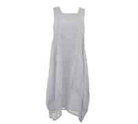 NAC Dames Lagenlook Robe D'été Plaine sans Manches Femmes Col Carré Lin Longues Robes Midi pour Femmes 2 Poches Taille Unique (Gris Clair, One Size)