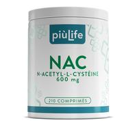 NAC n-acetyl-cysteine 600 mg 210 Comprimés PiùLife, 1 par Jour, Complément Antioxydant Puissant, Dérivé Stable de la L cysteine, Synthèse du Glutathion, Soutien du Système Immunitaire