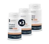 NAC (N-acétyl-cystéine) 600 mg - Forme libre issue de biofermentation - Qualité pharmaceutique USP - 3 * 60 comprimés - 6 mois de cure - Végan - Fabriqué en France - Conditionné à Lyon