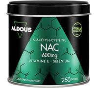NAC (N-acétyl-cystéine) 600 mg + vitamine E et sélénium - 250 gélules - 1 par jour - Antioxydant et glutathion - Détox et santé respiratoire - Haute concentration - Végétalien - À partir de 8 mois - A