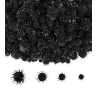 NACHLYNN Lot de 1 000 pompons à paillettes en vrac, 4 tailles assorties, multicolores, doux et moelleux, pour travaux manuels, décoration, activités avec un sac de rangement (noir)
