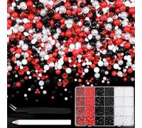 NACHLYNN Lot de 10 000 pierres strass et perles en résine rouge, blanc, noir, 3 à 8 mm, pour le bricolage, avec stylo à bijoux et pincette, convient pour le nail art, les vêtements, la décoration