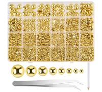 NACHLYNN Lot de 12 000 demi-perles - 8 tailles - Doré - Dos plat - Pour travaux manuels, remise de diplôme, décoration, chaussures, téléphone et étuis