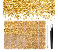 NACHLYNN Lot de 36 000 strass en résine - 2 à 6 mm - Doré - Plat et rond - Convient pour le nail art, la peinture du visage, les costumes et autres créations de bricolage (avec pincette)