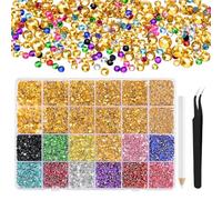NACHLYNN Lot de 36 000 strass en résine - 2 à 6 mm - Multicolore - Doré - Plat - Rond - Convient pour le nail art, la peinture du visage, les costumes et autres créations de bricolage (avec pincette)